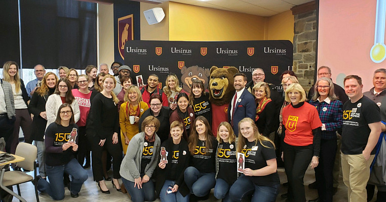 Giving committee posing with the Ursinus mascot