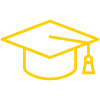 Yellow graduation cap icon.