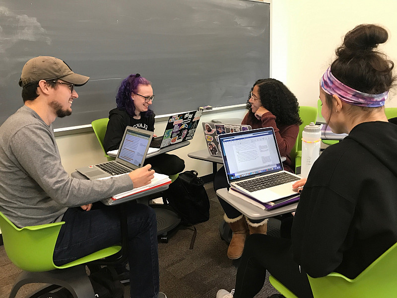 Writing Fellows discussing writing pedagogy