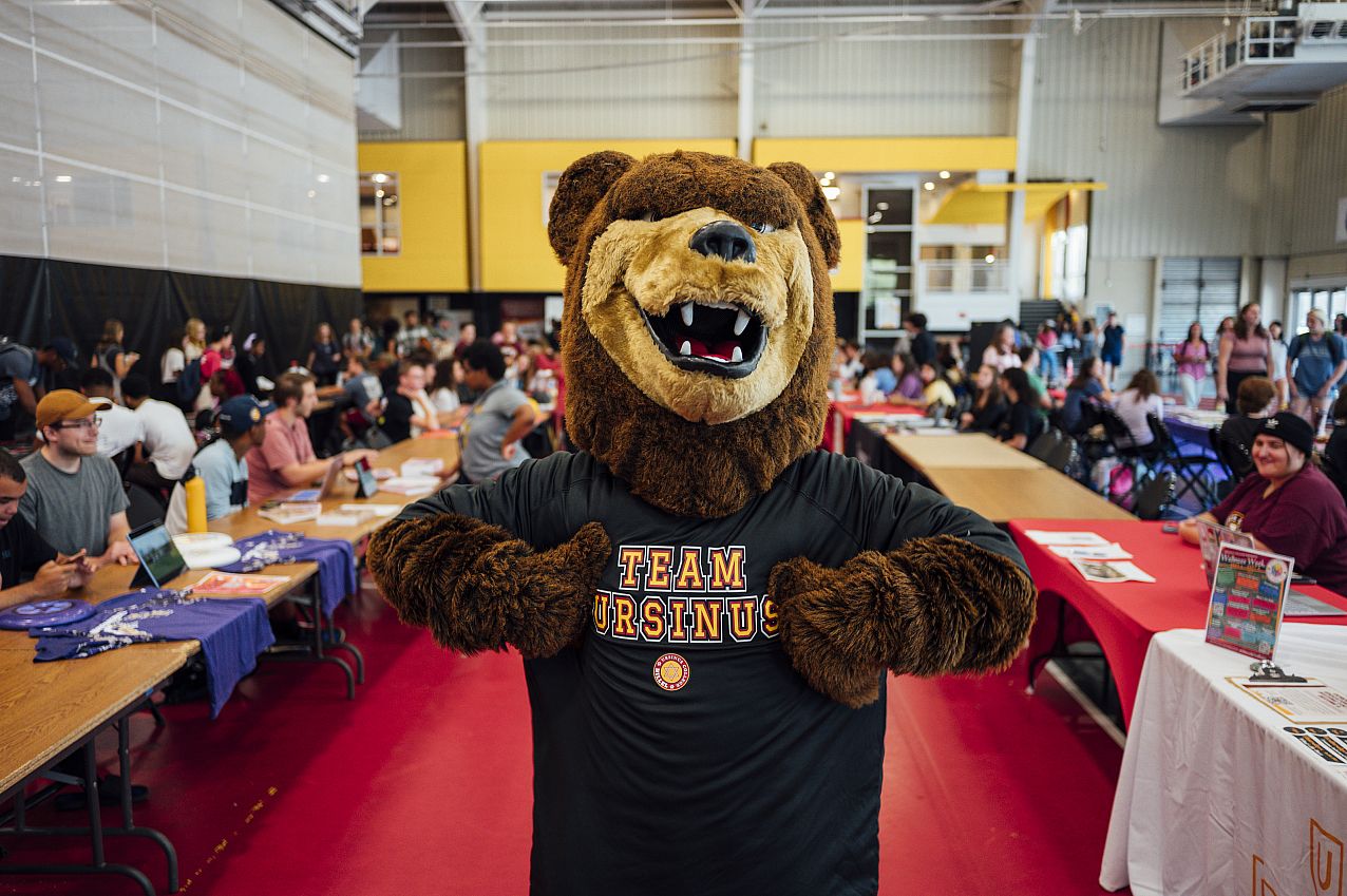 Our mascot is greeting guests at the Fall Activities Fair!