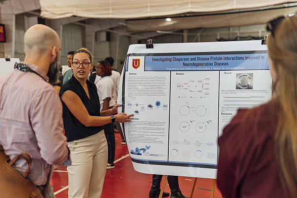 Neuroscience students present their research findings in Floy Lewis Bakes Center. Part of CoSA 2024
